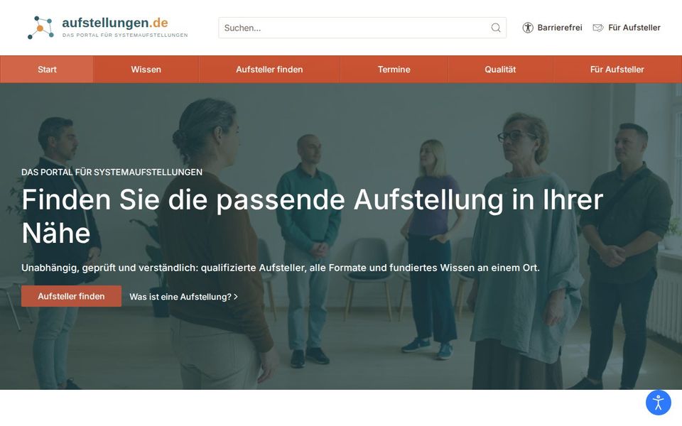 Screenshot der Startseite von aufstellungen.de