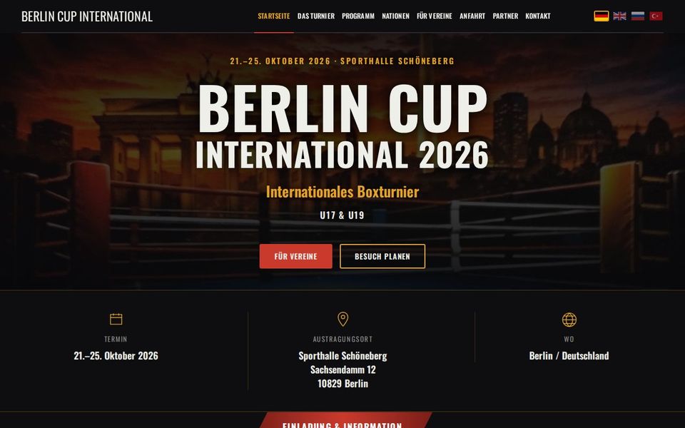 Screenshot der Startseite von berlin-cup-international.de