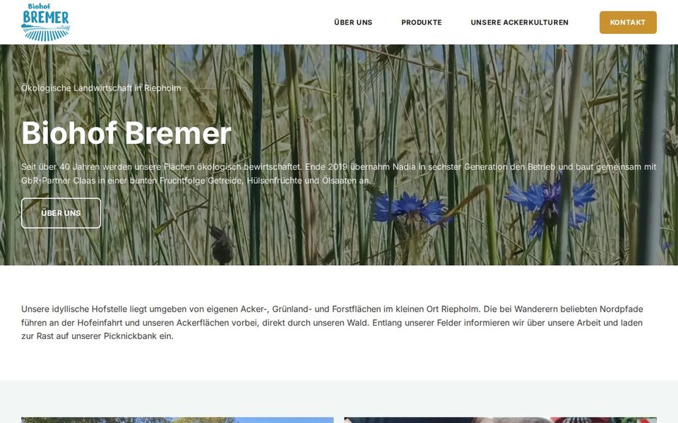 Screenshot der Startseite von biohofbremer.de