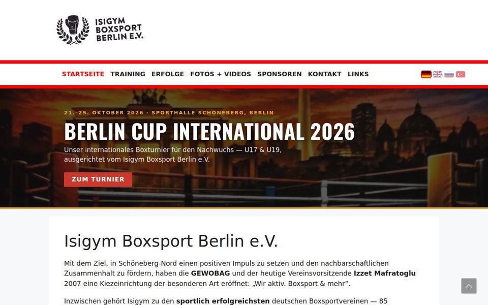 Screenshot der Startseite von boxverein-berlin.de