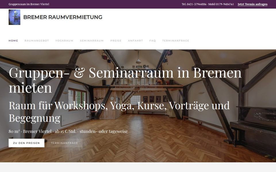 Screenshot der Startseite von bremer-raumvermietung.de