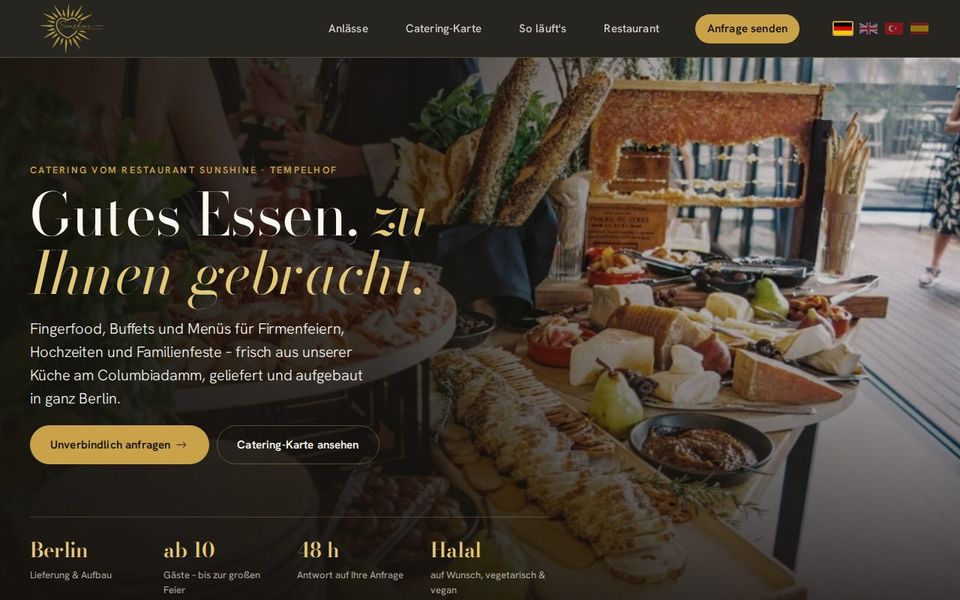 Screenshot der Startseite von catering.hauptstadt.net