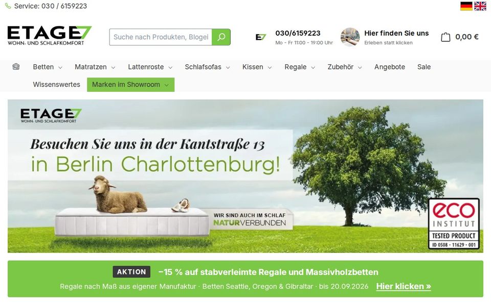 Screenshot der Startseite von etage7.de