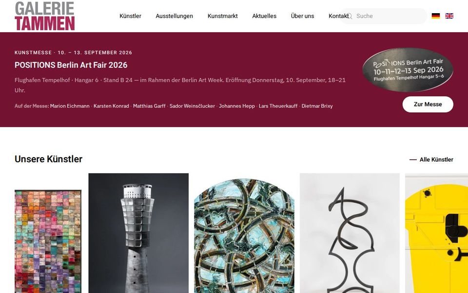 Screenshot der Startseite von galerie-tammen.de
