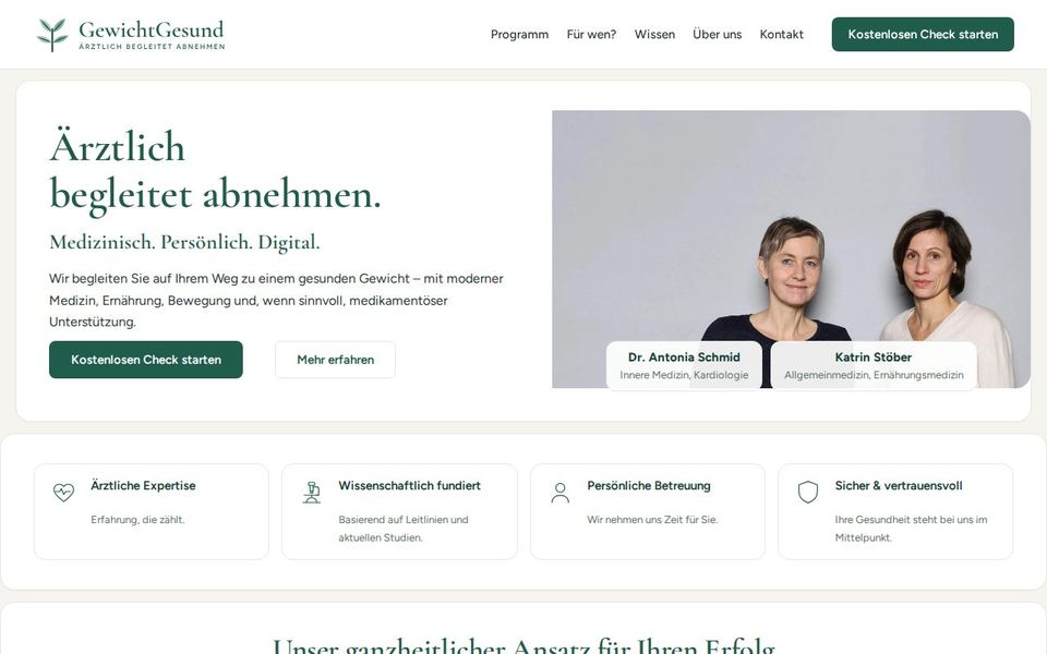 Screenshot der Startseite von gewichtgesund.de