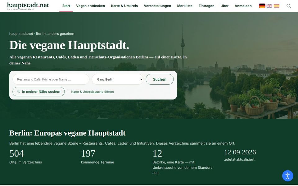 Screenshot der Startseite von hauptstadt.net