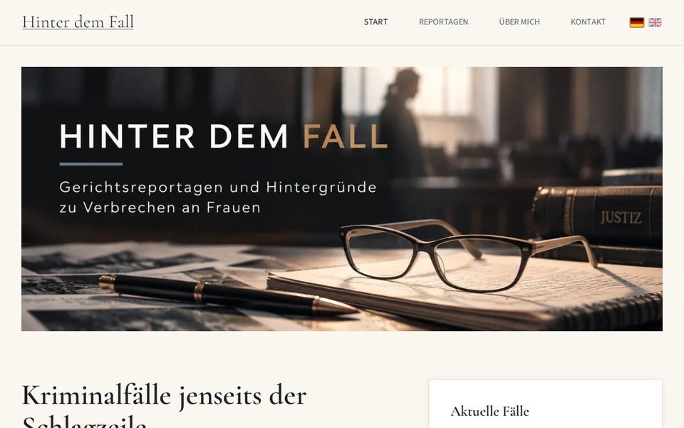 Screenshot der Startseite von hinterdemfall.de