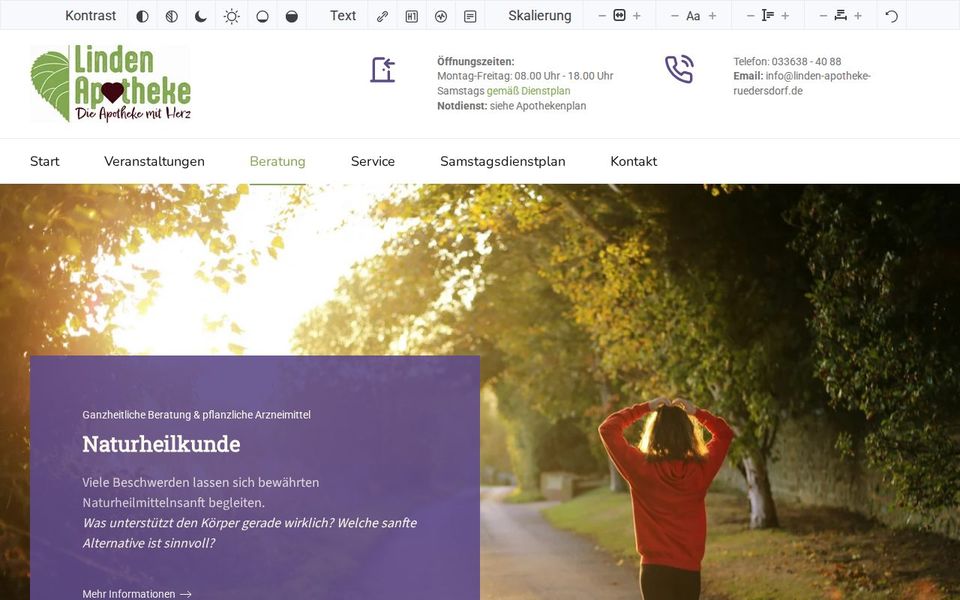 Screenshot der Startseite von linden-apotheke-ruedersdorf.de