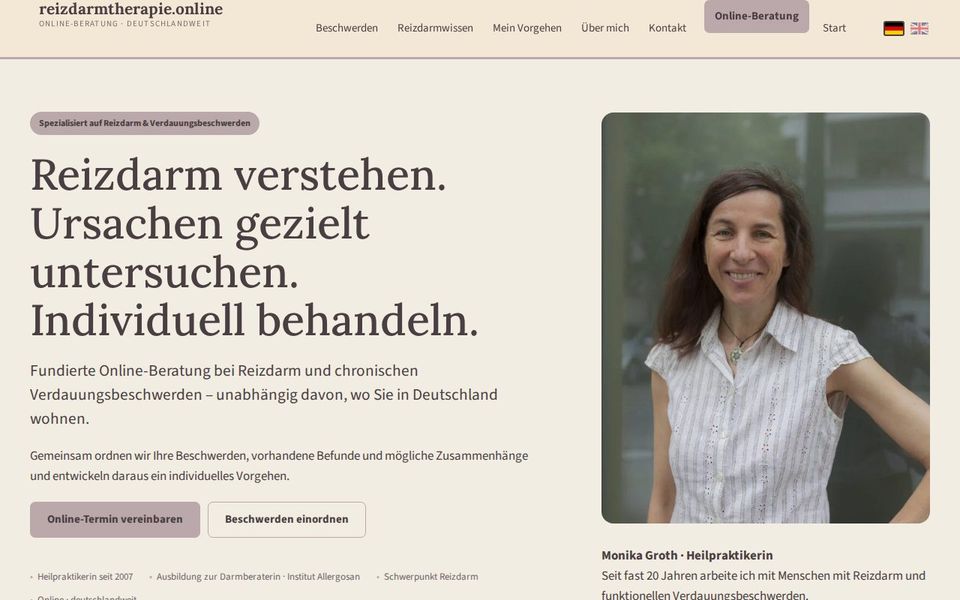 Screenshot der Startseite von reizdarmtherapie.online
