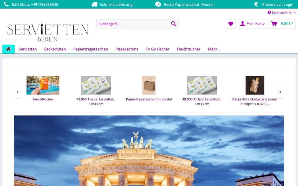 Screenshot der Startseite von serviettenberlin.de