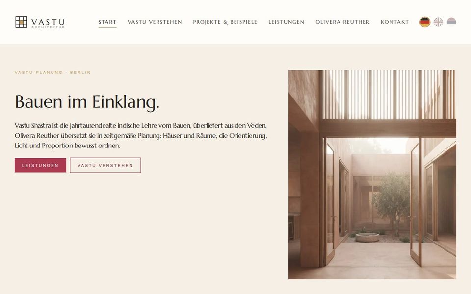 Screenshot der Startseite von vastu.net
