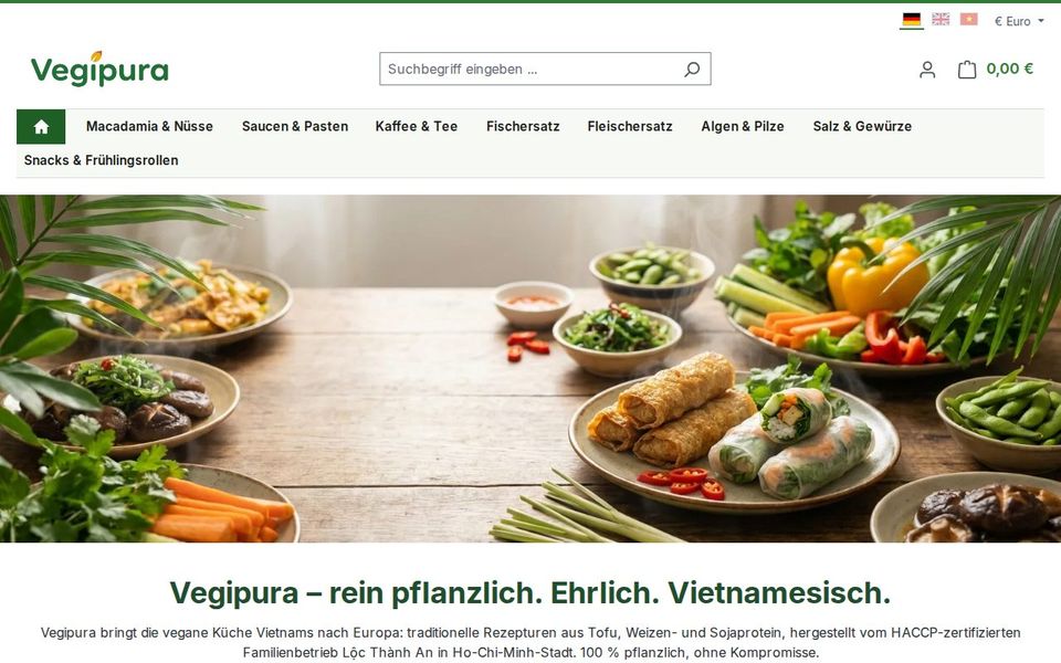 Screenshot der Startseite von vegipura.de