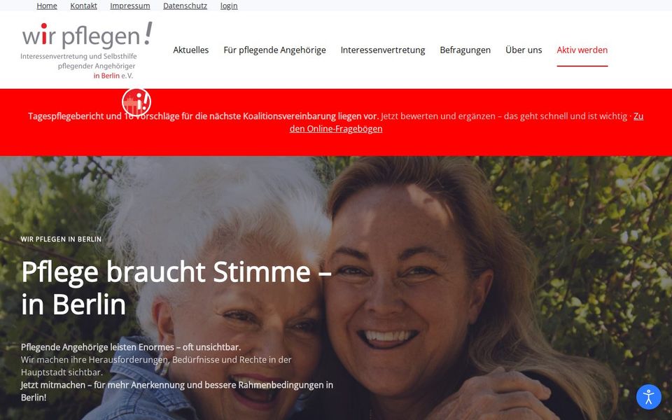 Screenshot der Startseite von wir-pflegen.berlin